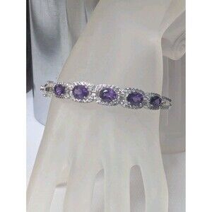 JTV African Amethyst Hinged Bangle Bracelet - Size 8